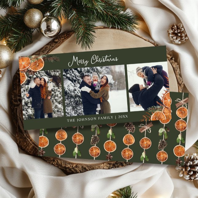 Merry Christmas Rustic 3 Photo Collage  Holiday Card (Creator Uploaded)