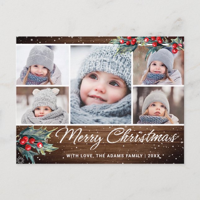 Merry Christmas Rustic 5 PHOTO Greeting Card (Front)