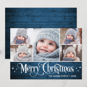 Merry Christmas Rustic 5 PHOTO Greeting Holiday Card