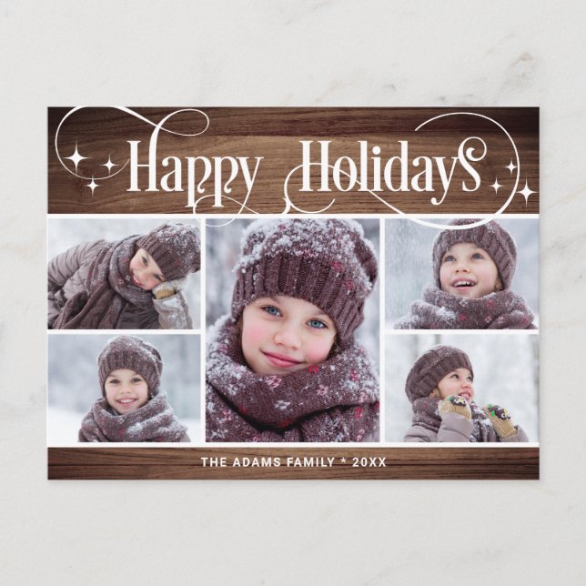 Merry Christmas Rustic 5 PHOTO Greeting Holiday Postcard (Front)