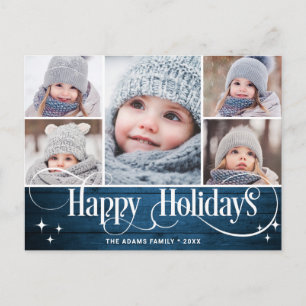 Merry Christmas Rustic 5 PHOTO Greeting Holiday Postcard