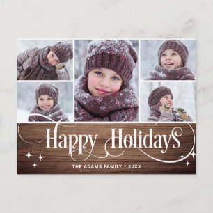 Merry Christmas Rustic 5 PHOTO Greeting Holiday Postcard