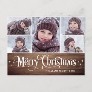 Merry Christmas Rustic 5 PHOTO Greeting Holiday Postcard