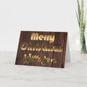 Merry Christmas Rustic Brown Wooden Fence Gold Holiday Card