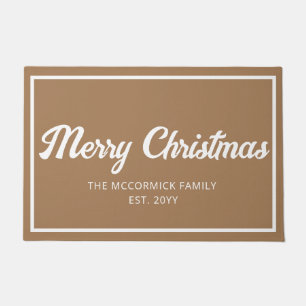 Merry Christmas Rustic Family Name Monogram Doormat