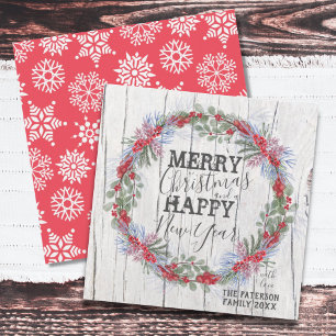 Merry Christmas Rustic Farmhouse Wreath Holiday Ca Card