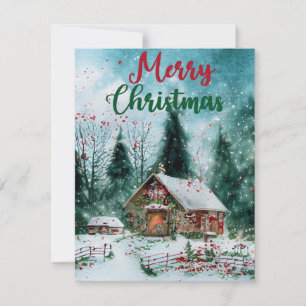 MERRY CHRISTMAS RUSTIC FESTIVE RED HOME HOLIDAY CARD