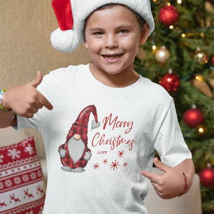 Merry Christmas Rustic Gnome in Red Buffalo Plaid T-Shirt
