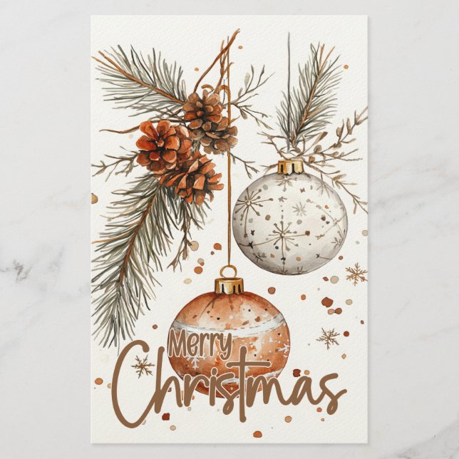 Merry Christmas Rustic Greeting Stationery (Front)