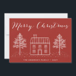 Merry Christmas Rustic Hand-drawn House & Lights  Holiday Card<br><div class="desc">Merry Christmas Rustic Hand-drawn House & Lights Holiday Card - A quaint Christmas house with a pine tree on either side and a bed of snow. Christmas Card is personalized with your family name. The back of the card features your favourite Christmas photo with a bokeh frame. To customize your...</div>