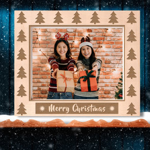 Merry Christmas rustic hoilday photo wooden etched