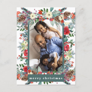 Merry Christmas rustic modern floral 4 photos Holiday Postcard