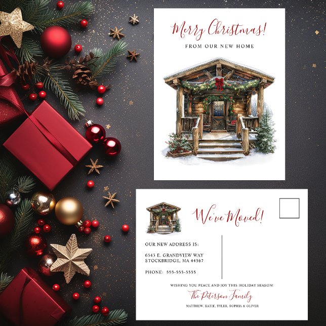 Merry Christmas Rustic New Home Front Door Moving Announcement Postcard (Creator Uploaded)