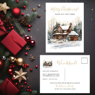 Merry Christmas Rustic New Home Moving Announcement Postcard