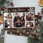 Merry Christmas Rustic Photo Collage Family Holiday Card<br><div class="desc">Share your memories with family and friends with this rustic pines holiday card. It features the words "Merry Christmas" in editable text for you to personalize. Personalize with five of your favourite photos. The card reverses to an beautiful watercolor winter pines pattern.</div>