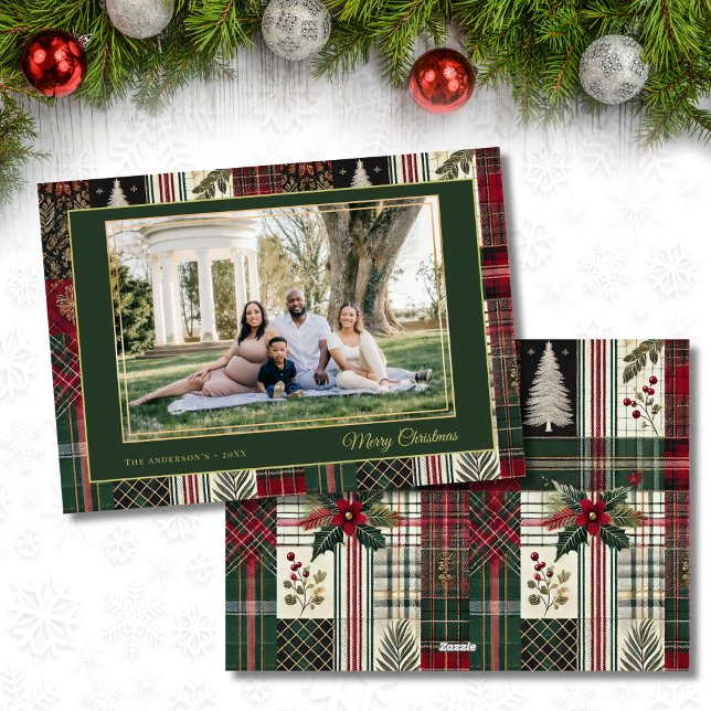 Merry Christmas Rustic Plaid Custom Photo  Holiday Card (Creator Uploaded)