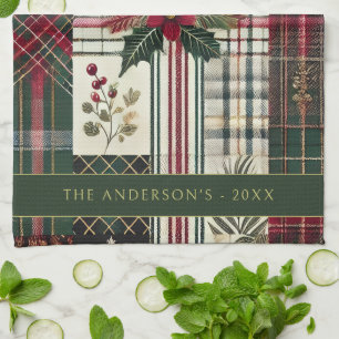 Merry Christmas Rustic Plaid Pattern Kitchen Towel