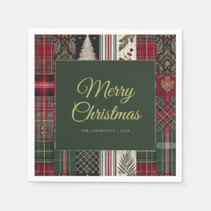 Merry Christmas Rustic Plaid Pattern Napkin