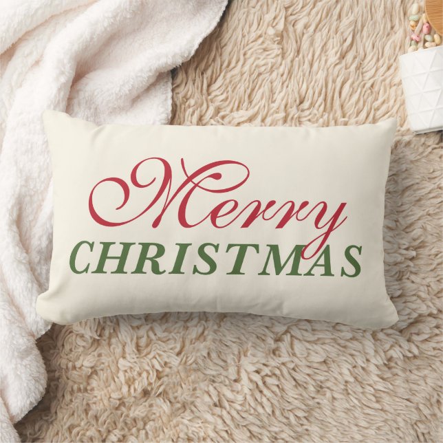 Merry Christmas Rustic Red and Green Holiday Lumbar Pillow (Blanket)