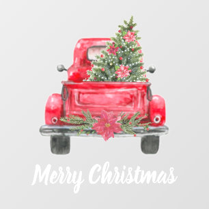 Merry Christmas Rustic Red Truck Window Cling