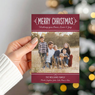 Merry Christmas Rustic Red Wine Photo Holiday Card