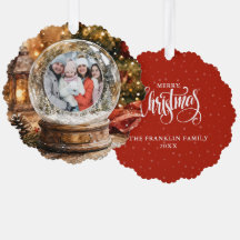 Merry Christmas Rustic Snow Globe Photo