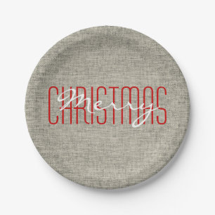 Merry Christmas Rustic Texture Holiday Paper Plate