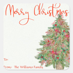 Merry Christmas Rustic Tree Gift Tag Sticker Label