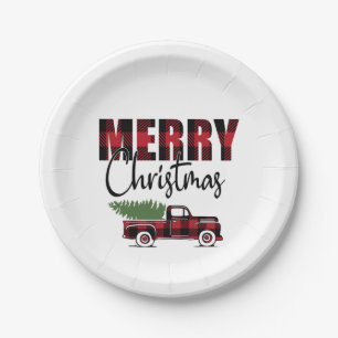 Merry Christmas Rustic Truck Paper Plate