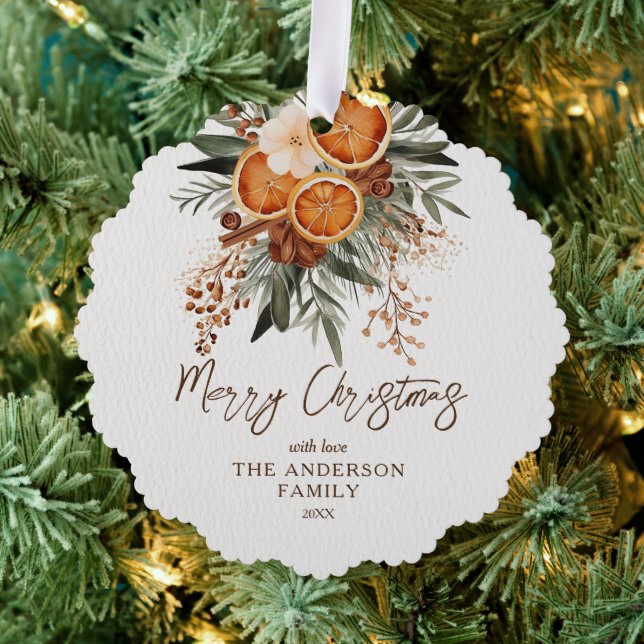 Merry Christmas rustic winter botanical photo  Ornament Card (Insitu (Tree))