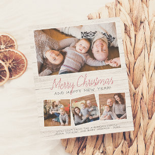 Merry Christmas Rustic Wood 4 Photos Collage Postcard