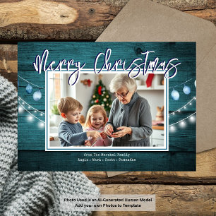 Merry Christmas Rustic Wood Family Photo Acrylic Invitations