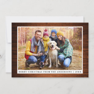 Merry Christmas Rustic Wood Family Photo Card