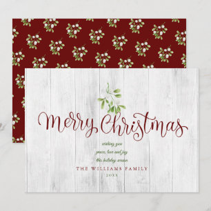 Merry Christmas Rustic Wood Mistletoe Holiday Card