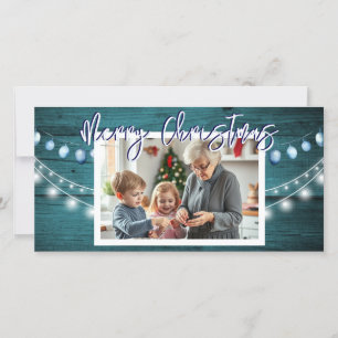 Merry Christmas Rustic Wood Photos Holiday Card