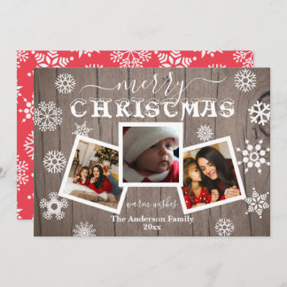 Merry Christmas Rustic Wood Snowflake 3 Photo  Holiday Card