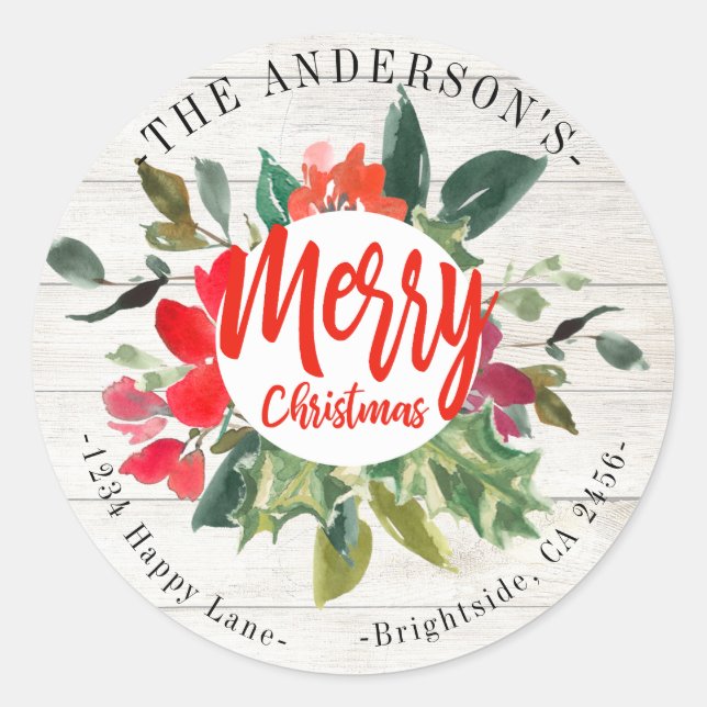 Merry Christmas Rustic Wreath Floral Address Label (Front)