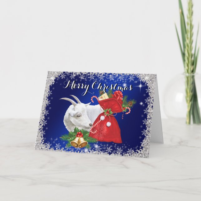 Merry Christmas Saanen Goat Christmas Card (Front)