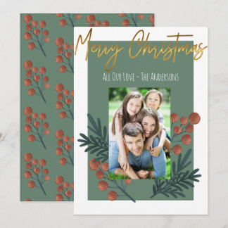 Merry Christmas Sage Green Photo Flat Holiday Card