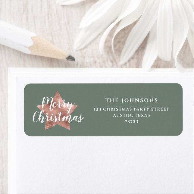 Merry Christmas Sage Green Rose Gold Star (Insitu)