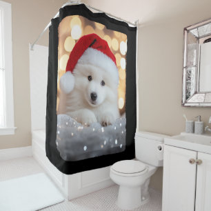 Merry Christmas Samoyed Puppy Dog with Santa Hat