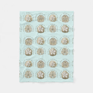 Merry Christmas Sand Dollar Turquoise Pattern Fleece Blanket