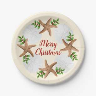 Merry Christmas Sand Dollars Christmas Wreath Paper Plate