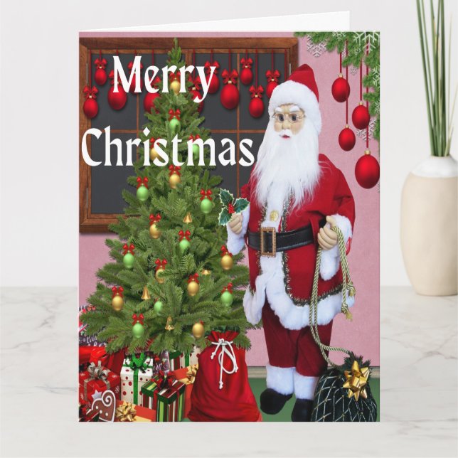 Merry Christmas Santa and Christmas Tree      Card (Front)