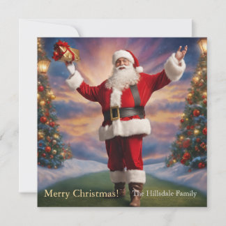 Merry Christmas Santa and Christmas Trees Holiday Card