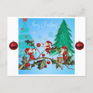 Merry Christmas Santa and Elves Holiday Postcard