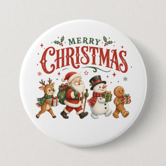 Merry Christmas Santa and Friends 3 Inch Round Button