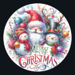Merry Christmas Santa And Friends Classic Round Sticker<br><div class="desc">A Cute Round Christmas Sticker With Santa And Friends For Mailings Or Party Gift Bag Seal</div>
