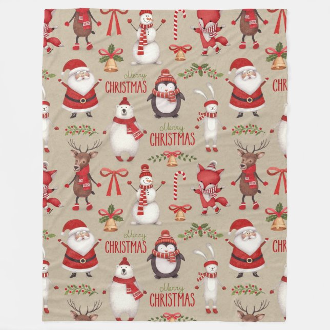 Merry Christmas Santa And Friends Fleece Blanket (Front)