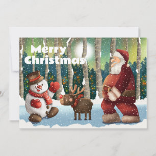 Merry Christmas Santa and Friends  Holiday Card